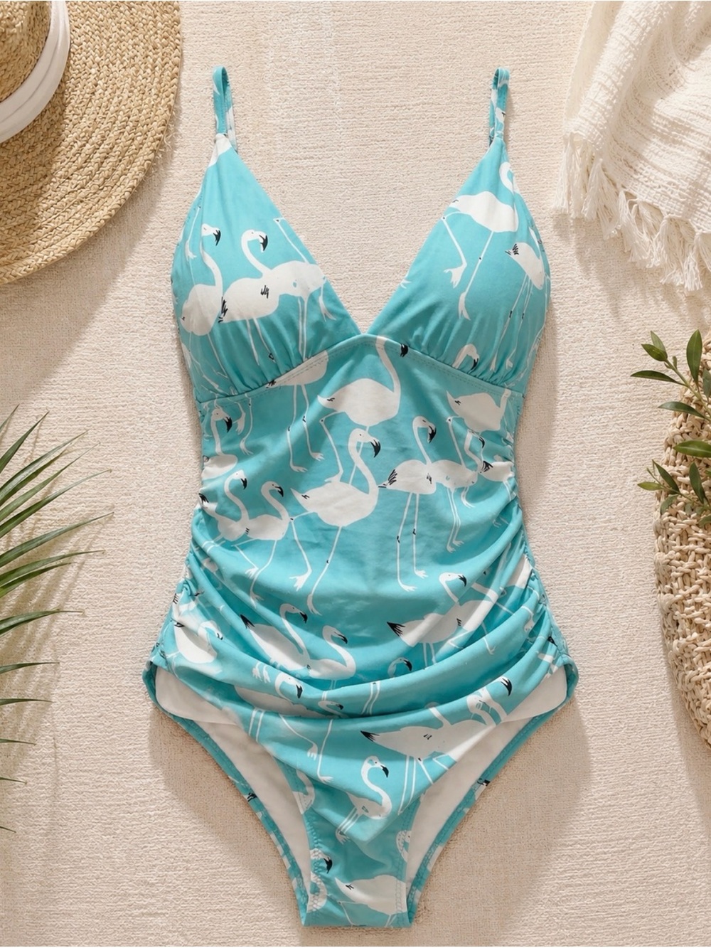 Flamingo Print Turquoise One-Piece Swimsuit size XS